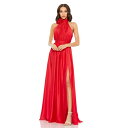 マックダガル レディース ワンピース トップス Women's Soft Tie Halter Neck High Slit Gown Cherry