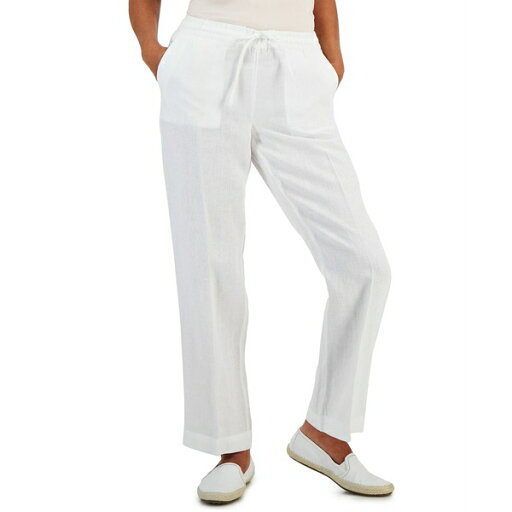 チャータークラブ レディース カジュアルパンツ ボトムス Petite 100% Linen Drawstring Pants, Created for Macy's Bright White チャータークラブ レディース カジュアルパンツ ボトムス Petite 100% Linen Drawstring Pants, Created for Macy's Bright White