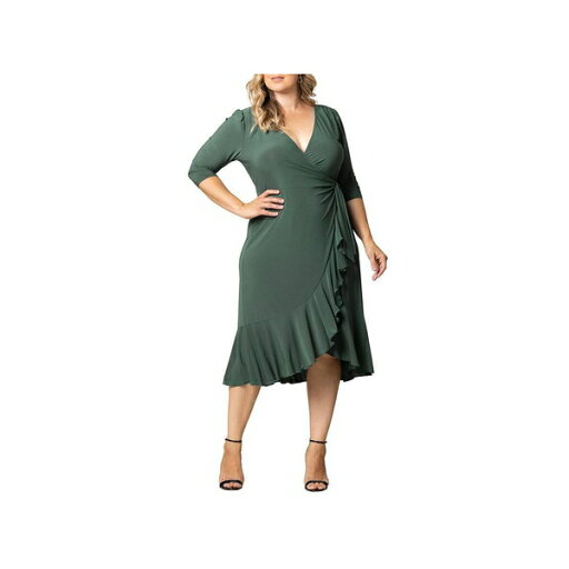 キヨナ レディース ワンピース トップス Plus Size Whimsy Ruffled Midi Wrap Dress Fern green キヨナ レディース ワンピース トップス Plus Size Whimsy Ruffled Midi Wrap Dress Fern green