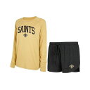 コンセプトスポーツ レディース Tシャツ トップス Women's Black, Gold New Orleans Saints Raglan Long Sleeve T-shirt and Shorts Lounge Set Black, Gold