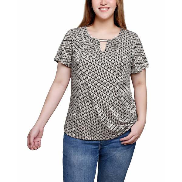 ニューヨークコレクション レディース カットソー トップス Short Sleeve Top with Hardware Black Tan..