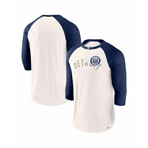 ファナティクス メンズ シャツ トップス Men's White, Navy Detroit Tigers Backdoor Slider Raglan 3/..