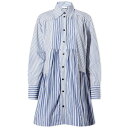 ガニー レディース ワンピース トップス GANNI Stripe Cotton Wide Mini Shirt Dress Blue