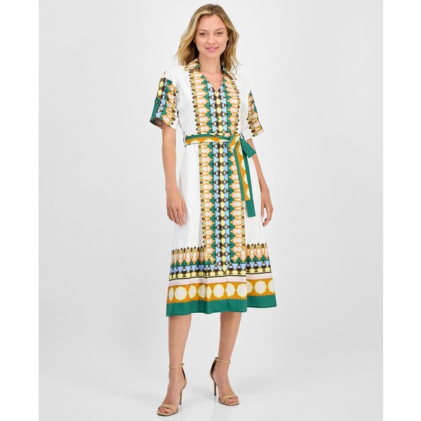 asty㤨֥ƥϥ ǥ ԡ ȥåץ Women's Printed Elbow-Sleeve Tie-Waist Split-Neck Midi Dress Step StoneפβǤʤ48,800ߤˤʤޤ