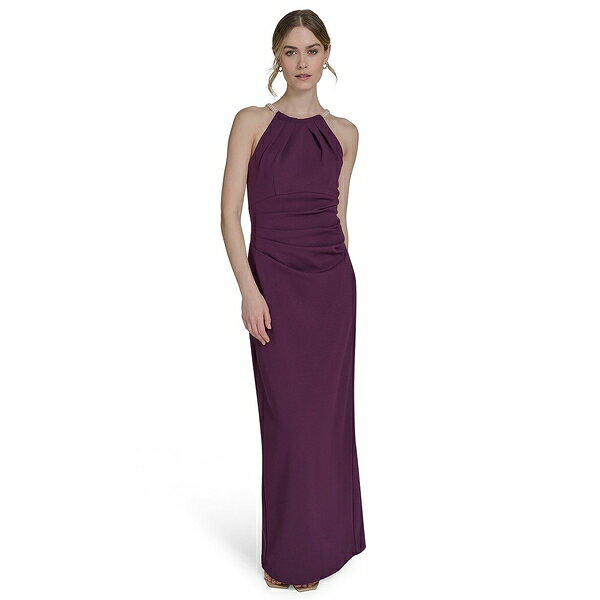 エリザジェイ レディース ワンピース トップス Women's Solid-Color Sleeveless Gown Plum