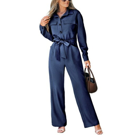 カップシー レディース ワンピース トップス Women's V Neck Button-Up Front Tie Waist Jumpsuit, Created for Macy's Dark blue カップシー レディース ワンピース トップス Women's V Neck Button-Up Front Tie Waist Jumpsuit, Created for Macy's Dark blue
