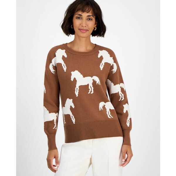 ティー・タハリ レディース ニット&セーター アウター Women's Horse-Print Crewneck Long-Sleeve Swea..