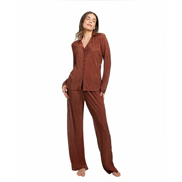 ミッドナイトベーカリー レディース カジュアルパンツ ボトムス Women's 2-Piece Long Sleeve Top and Pants Pajama Set Brown