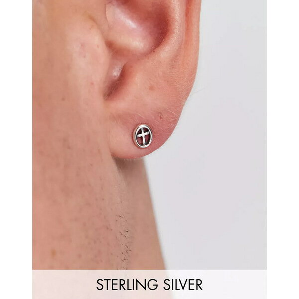エイソス メンズ ピアス・イヤリング アクセサリー ASOS DESIGN sterling silver stud earrings with oval crosses SILVER