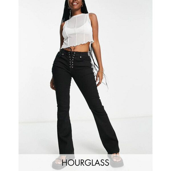 エイソス レディース デニムパンツ ボトムス ASOS DESIGN Hourglass low rise stretch flare jeans with lace up in black Black