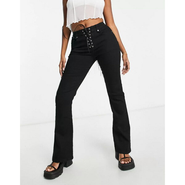 エイソス レディース デニムパンツ ボトムス ASOS DESIGN Hourglass low rise stretch flare jeans with lace up in black Black