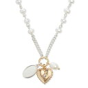 ラッキーブランド レディース ネックレス・チョーカー・ペンダントトップ アクセサリー Two-Tone Pavé, Imitation & Freshwater Pearl Multi-Charm Pendant Necklace, 16