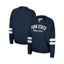 コロシアム レディース パーカー・スウェットシャツ アウター Women's Navy Distressed Penn State Nittany Lions Perfect Date&nbsp;Notch Neck Pullover Sweatshirt Navy