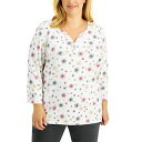 ケレンスコット レディース カットソー トップス Printed Split-Neck Top, Created for Macy's Winter White