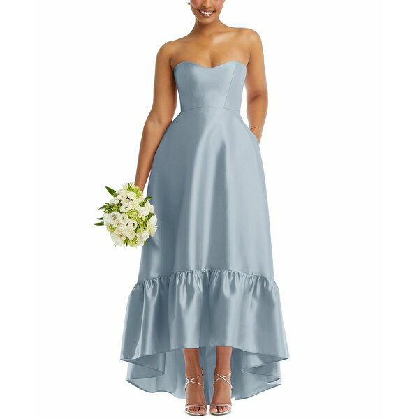 アルフレッド レディース ワンピース トップス Plus Size Strapless Deep Ruffle Hem Satin High Low Dress with Pockets Mist