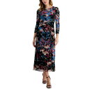 ANC fB[X s[X gbvX Women's Floral-Print Ruched Midi Dress Black/Amaranth Multi