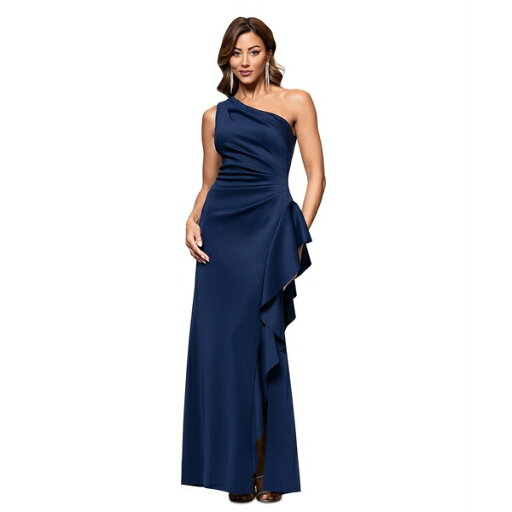 エスケープ レディース ワンピース トップス Petite Gathered-Waist One-Shoulder Evening Gown Midnight エスケープ レディース ワンピース トップス Petite Gathered-Waist One-Shoulder Evening Gown Midnight