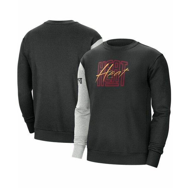 ナイキ メンズ パーカー・スウェットシャツ アウター Men's Black/Heather Gray Miami Heat Courtside Versus Force Flight Pullover Sweatshirt Black, Heather Gray