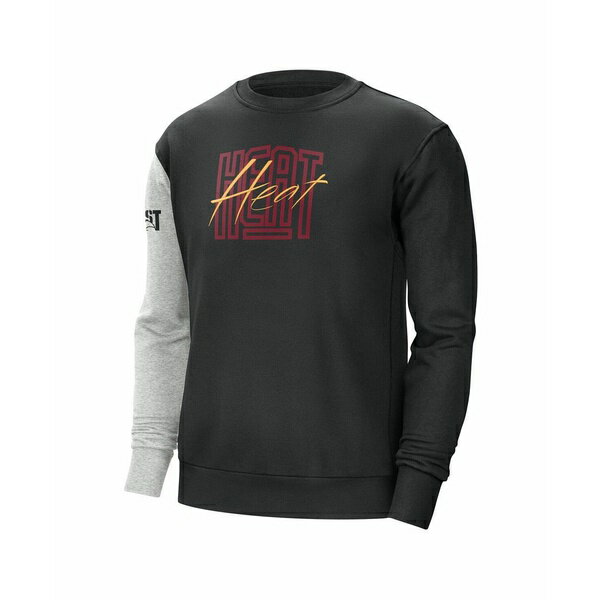 ナイキ メンズ パーカー・スウェットシャツ アウター Men's Black/Heather Gray Miami Heat Courtside Versus Force Flight Pullover Sweatshirt Black, Heather Gray