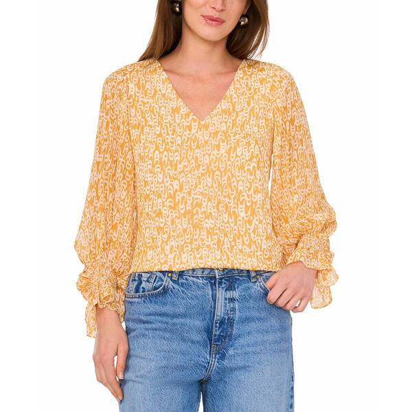 ヴィンスカムート レディース カットソー トップス Women's V-Neck Balloon-Sleeve Blouse Golden Spice