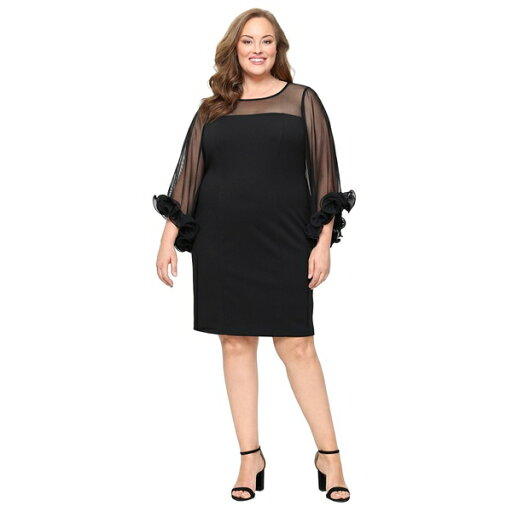 アレックスイブニングス レディース ワンピース トップス Plus Size 3/4-Sleeve Crepe A-Line Dress Black アレックスイブニングス レディース ワンピース トップス Plus Size 3/4-Sleeve Crepe A-Line Dress Black