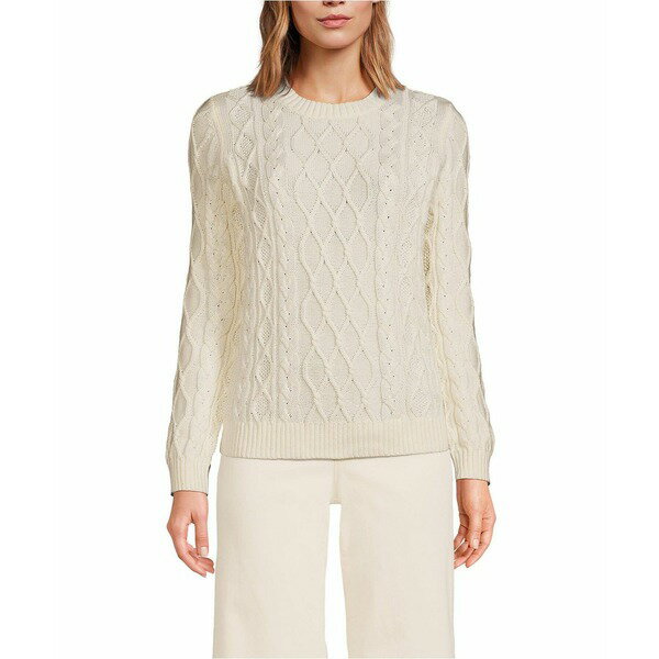 ランズエンド レディース ニット&セーター アウター Women's Aran Cable Crew Neck Sweater Fresh ivory