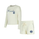 コンセプトスポーツ レディース カットソー トップス Women's 2-Piece Cream New York Knicks Kaki Hacci Knit Long Sleeve T-Shirt and Shorts Set Cream