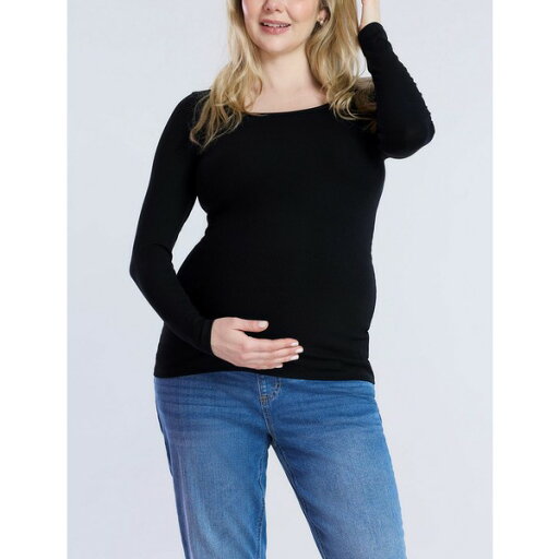 マザーフッドマタニティ レディース カットソー トップス Maternity Square Neck Rib Knit Long Sleeve Tee - Motherhood Black マザーフッドマタニティ レディース カットソー トップス Maternity Square Neck Rib Knit Long Sleeve Tee - Motherhood Black