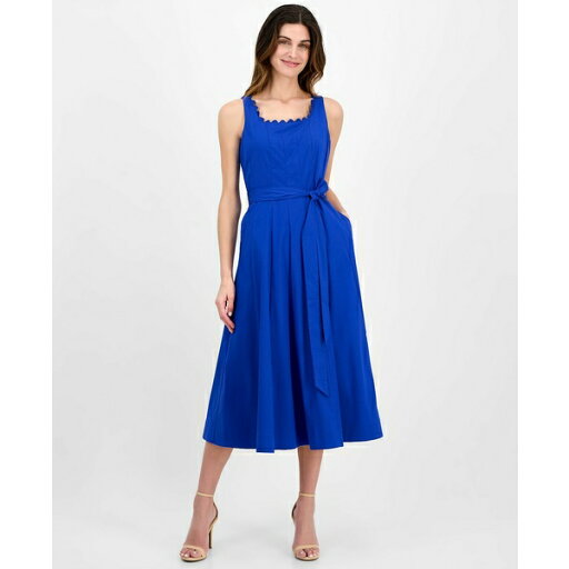 アンクライン レディース ワンピース トップス Petite Square-Neck Seamed Fit & Flare Midi Dress Palace Blue アンクライン レディース ワンピース トップス Petite Square-Neck Seamed Fit & Flare Midi Dress Palace Blue