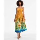 タハリエーエスエル レディース ワンピース トップス Petite Cotton Pleated-Bodice Printed-Skirt Midi Dress Mustard/Haze