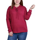 ニューヨークコレクション レディース パーカー・スウェットシャツ アウター Plus Size Long Sleeve Criss Cross Placket ...