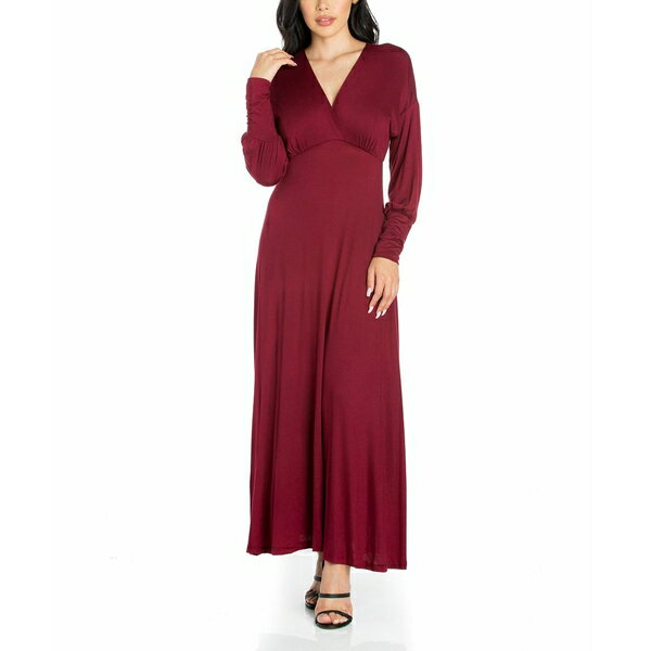 24セブンコンフォート レディース ワンピース トップス Women's Formal Long Sleeve Maxi Dress Wine