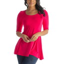 24セブンコンフォート レディース カットソー トップス Women's Elbow Sleeve Swing Tunic Top Pink(4)