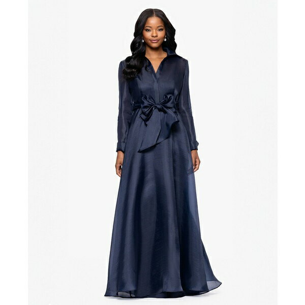 ベッツィ アンド アダム レディース ワンピース トップス Women's Solid-Color Tie-Front Long Shirtdress Navy