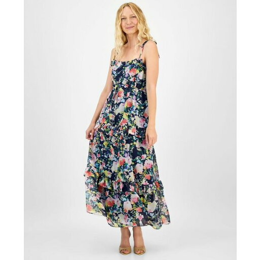 ジュリア ジョーダン レディース ワンピース トップス Women's Printed Tie-Strap Tiered Maxi Dress Navy Multi ジュリア ジョーダン レディース ワンピース トップス Women's Printed Tie-Strap Tiered Maxi Dress Navy Multi