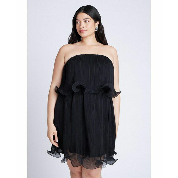 エロクイ レディース ワンピース トップス Women's Ruffle Hem Mini Dress Black onyx