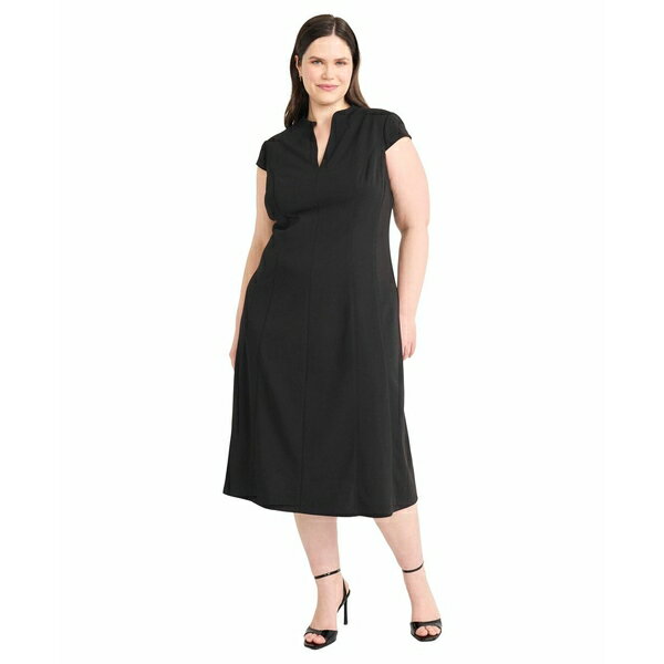 マギーロンドン レディース ワンピース トップス Plus Size Short-Sleeve A-Line Dress Black