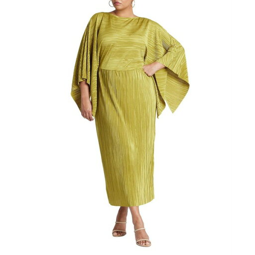 エロクイ レディース ワンピース トップス Women's Plus Size Cape Effect Plisse Dress Avocado oil エロクイ レディース ワンピース トップス Women's Plus Size Cape Effect Plisse Dress Avocado oil