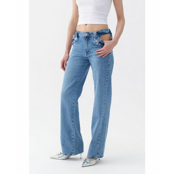 ノクチューン レディース デニムパンツ ボトムス Women's Cut-Out Detailed High Waist Jeans Indigo blue