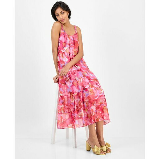 ロビービー レディース ワンピース トップス Women's Printed Braided-Trim Tiered Midi Dress Pink ロビービー レディース ワンピース トップス Women's Printed Braided-Trim Tiered Midi Dress Pink