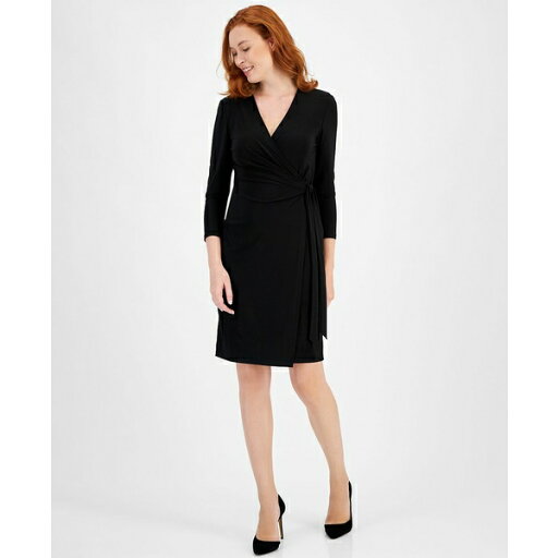 アンクライン レディース ワンピース トップス Petite Classic 3/4-Sleeve Wrap Dress Anne Black アンクライン レディース ワンピース トップス Petite Classic 3/4-Sleeve Wrap Dress Anne Black