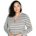 ベルディーニ レディース ニット&セーター アウター Plus Size Striped Hooded Cardigan Sweater Heather Gre...