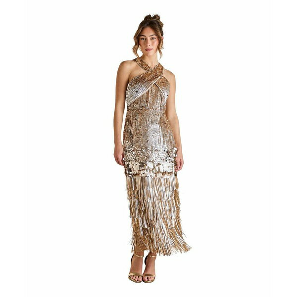 コースト レディース ワンピース トップス Women's Gold Sequin Tassel Halter Neck Dress Gold