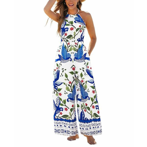 カップシー レディース ワンピース トップス Women's Boho Printed Halter Wide-Leg Jumpsuit White