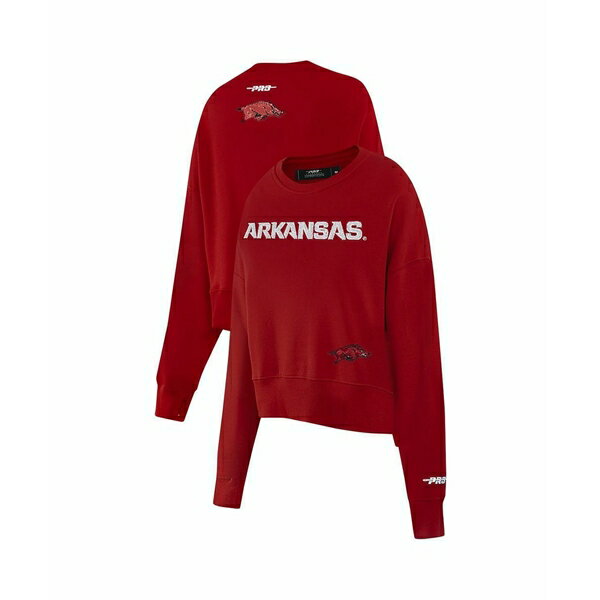プロスタンダード レディース パーカー・スウェットシャツ アウター Women's Cardinal Arkansas Razorbacks Sequin Boxy Cropped Pullover Sweatshirt Cardinal(4)