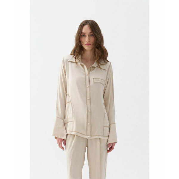 ノクチューン レディース カットソー トップス Women's Contrast Topstitched Shirt Open white