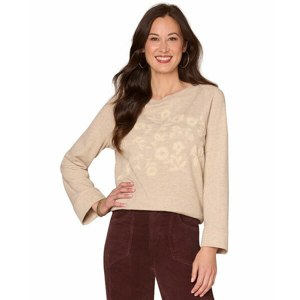 デモクラシー レディース カットソー トップス Petite Bell Sleeve Boat Neck Top Heather Oatmeal