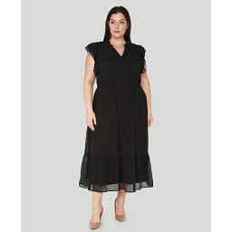 ブラック テープ レディース ワンピース トップス Trendy Plus Size Ruffle-Sleeve Tiered Maxi Dress Black