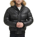 トミー ヒルフィガー メンズ ジャケット＆ブルゾン アウター Tommy Hilfiger Men's Faux Leather Quilted Snorkel Bomber Jacket with Faux Fur Hood Black