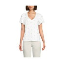 ランズエンド レディース カットソー トップス Women's Slub Flutter Sleeve V-Neck T-Shirt White scattered floral